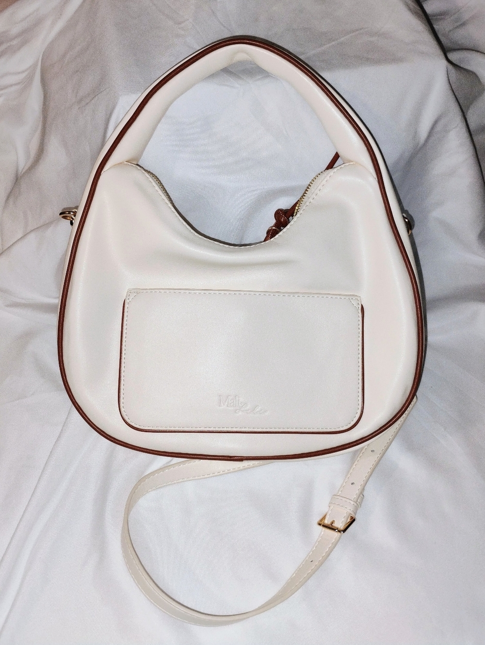 Mali + Lili Cream Shoulder Hobo Bag with Brown Trim - Minimalist Everyday Style
